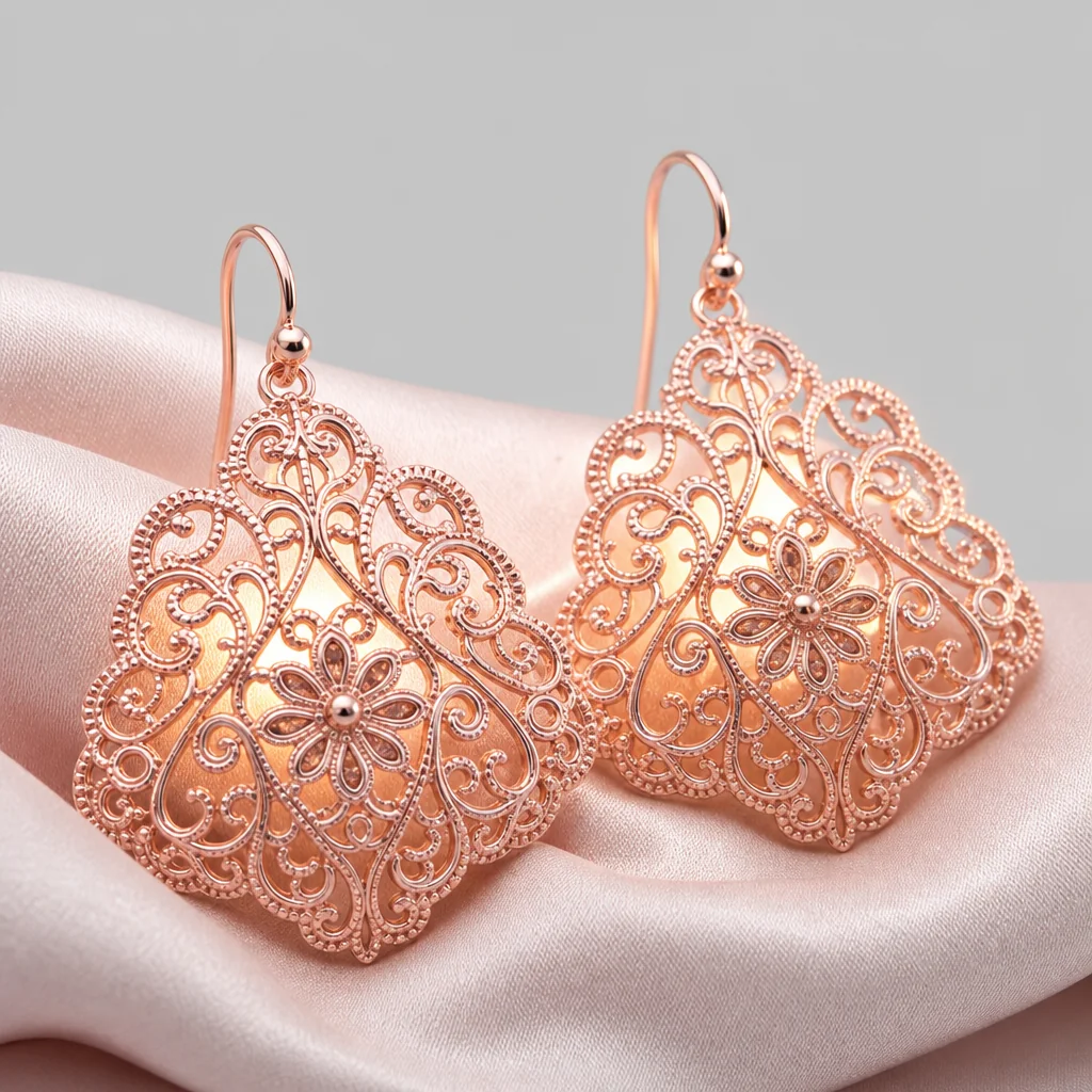 Rose Gold Filigree Bridal Earrings
